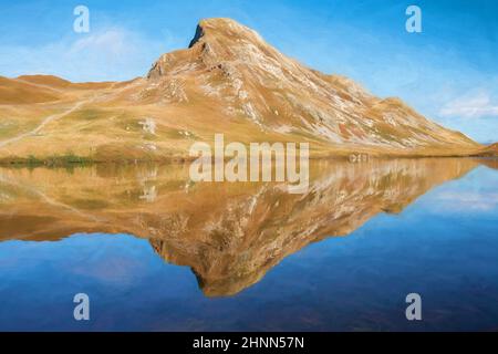 Peinture numérique de la montagne Cefn-hir et du lac Cregennan pendant l'automne dans le parc national de Snowdonia, Dolgellau, pays de Galles, Royaume-Uni. Banque D'Images