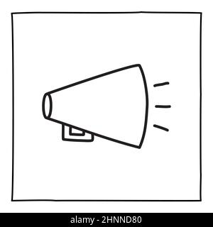 Icône ou logo de haut-parleur Doodle, dessiné à la main avec une fine ligne noire.Isolé sur fond blanc.Illustration vectorielle Banque D'Images