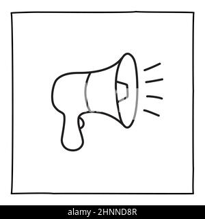 Icône ou logo de haut-parleur Doodle, dessiné à la main avec une fine ligne noire.Isolé sur fond blanc.Illustration vectorielle Banque D'Images