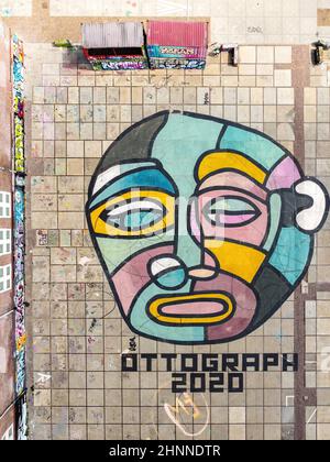 Graffiti de la chaussée d'Ottograph, Amsterdam Banque D'Images