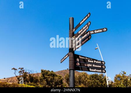 Panneaux indiquant la rue, Cape Town Sea point Green point Park. Banque D'Images