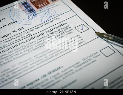 19th octobre 2021. Russie, Tomsk, bulletin de vote Banque D'Images