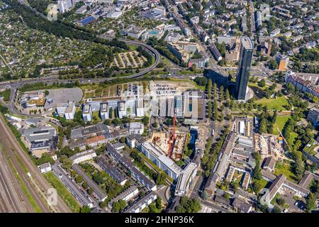 Vue aérienne, chantier de construction et nouveau bâtiment de la tour UpperNord à Mercedesstraße ainsi que la tour ARAG dans le district de Düsseltal à Düsseldorf, R Banque D'Images