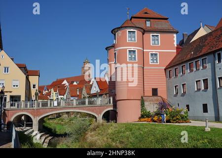 Allemagne, Bavière, Donauwörth, siège du comté, porte de ville, trajet Banque D'Images