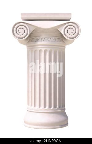 Colonne ancienne de style grec. Vue avant. Isolé sur fond blanc. Banque D'Images