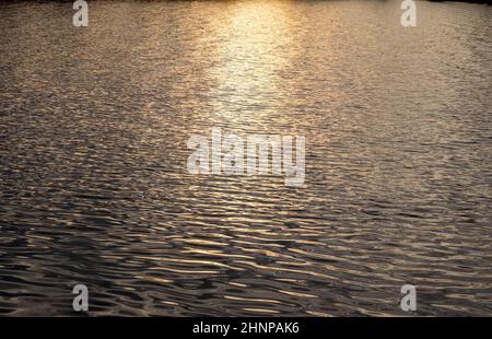 Vue détaillée en gros plan sur les surfaces aquatiques avec vagues et les ondulations et la lumière du soleil se reflétant à la surface Banque D'Images