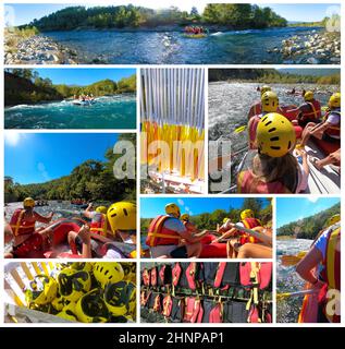 Rafting en eau sur les rapides de la rivière Manavgat dans le canyon de Koprulu, Turquie. Banque D'Images