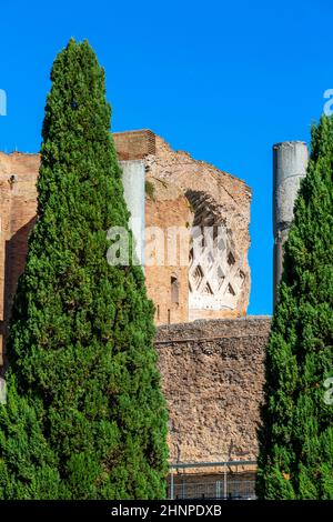 Vue sur les vestiges du temple de Vénus et de Rome sur le Forum Romanum, Rome, Italie Banque D'Images