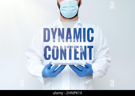 Affiche affichant le contenu dynamique, le contenu Web de concept d'Internet qui change en fonction du comportement de l'utilisateur démontrant la technologie médicale présenenti Banque D'Images