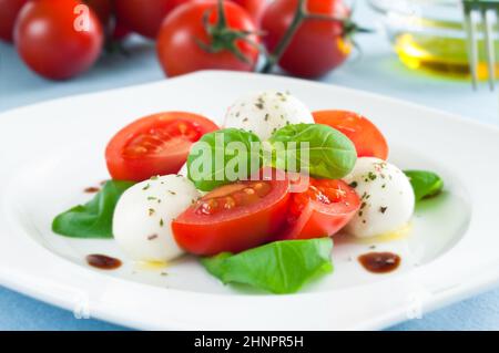 Salade Caprese avec bébé la mozzarella et tomates cerises Banque D'Images