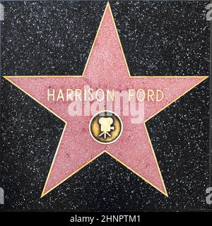 gros plan de Star sur le Hollywood Walk of Fame pour Harrison Ford. Banque D'Images