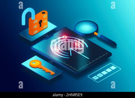 Concept des technologies de gestion des identités et des accès - IAM et IdAM via l'authentification multifactorielle, représentée par le champ Mot de passe et le Ke numérique Banque D'Images