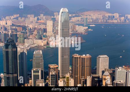 Vue sur la ville de Hong Kong depuis Victoria Peak Banque D'Images