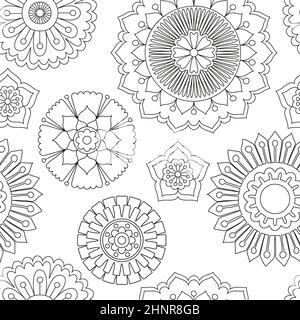 Motif fleuri sans couture. Concept tribal dessiné à la main. Boho et style ethnique mandala. Art décoratif pour cartes d'anniversaire, mariage et douche de bébé Banque D'Images