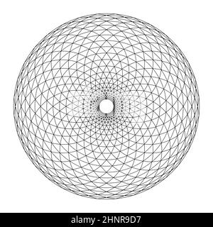 Cercle avec motif de triangle Fibonacci. Zone circulaire, formée par des arcs, organisée en spirale, traversée par des cercles, créant des triangles de pliage. Banque D'Images