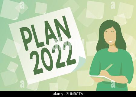 Inspiration montrant Sign Plan 2022, Word pour une proposition détaillée de faire ou de réaliser quelque chose l'année prochaine en tapant de nouveaux livres d'étudiant, de créer et P Banque D'Images