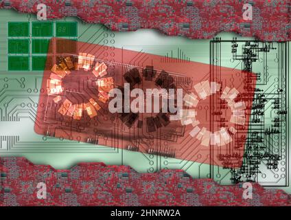 Arrière-plan de la carte de circuit imprimé numérique et acier abstrait Banque D'Images