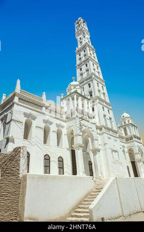 Mosquée Al-Muhdar, Tarim, dans le Wadi Hadramaut, Yémen du Sud, Banque D'Images