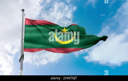 Drapeau de Mauritanie - drapeau de tissu d'ondulation réaliste Banque D'Images