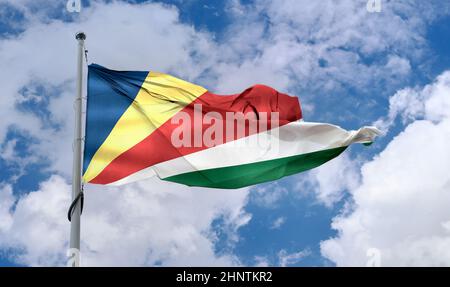 Drapeau des Seychelles - drapeau de tissu d'ondulation réaliste Banque D'Images