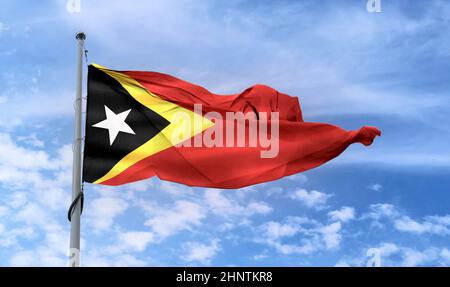 3D-Illustration d'un drapeau du Timor oriental - drapeau de tissu d'ondulation réaliste. Banque D'Images