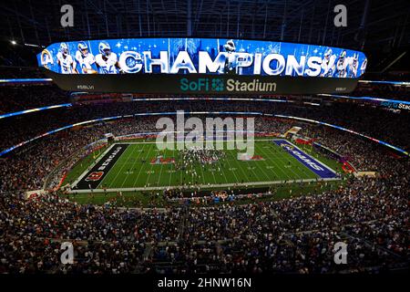 Inglewood, Californie, États-Unis. 13th févr. 2022. Vue générale du terrain après le match de football Super Bowl 56 LVI NFL entre les Los Angeles Rams et les Cincinnati Bengals au stade SOFI d'Inglewood, Californie. Charles Baus/CSM/Alay Live News Banque D'Images