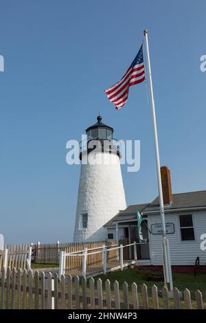 Pemaquid point, États-Unis - 16 septembre 2017 : célèbre vieux phare de Bristol en journée Banque D'Images