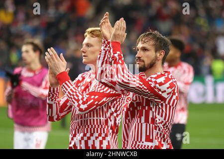 Firo: Fuvuball: Soccer: 02/16/2022 Ligue des champions, saison 2021/2022 tour de 16 première jambe, FC Salzburg - FC Bayern Mvºnchen 1: 1, Andreas Ulmer, FC Salzburg, Salzbourg, FCS, demi-figurine, geste, Banque D'Images