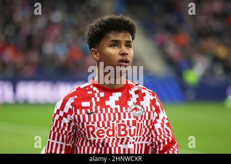 Firo: Fuvuball: Soccer: 02/16/2022 Ligue des champions, saison 2021/2022 tour de 16 première jambe, FC Salzburg - FC Bayern Mvºnchen 1:1, Karim Adeyemi, FC Salzburg, Salzbourg, FCS, demi-chiffre, Banque D'Images