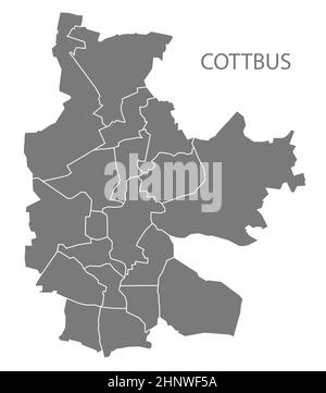 Carte moderne de la ville - Cottbus ville d'Allemagne avec des quartiers gris DE Banque D'Images