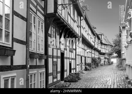 Pittoresques maisons anciennes à colombages dans la ville de Detmold dans la rue Adolfs en Allemagne. Banque D'Images
