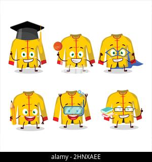 Élève d'école de caractère de dessin animé traditionnel chinois jaune avec diverses expressions. Illustration vectorielle Illustration de Vecteur