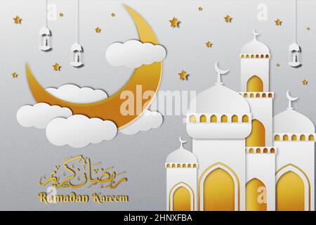 ramadan kareem illustration avec la mosquée d'art papier et croissant Illustration de Vecteur