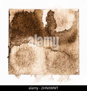 exemple de technique de peinture à l'aquarelle dessinée à la main en couleur sépia sur papier blanc texturé gros plan - taches d'aquarelle faites par des gouttes d'alcool sur pa humide Banque D'Images