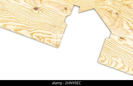 silhouette de maison découpée dans un panneau de contreplaqué sur fond blanc.rendu 3d Banque D'Images