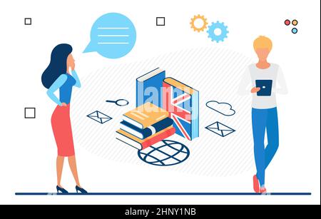 Apprendre les langues de communication internationales matériel de livre. Développer la capacité de parler à une langue étrangère Illustration de Vecteur