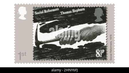 Photo non datée de la distribution du Royal Mail du timbre de 8,5p conçu par David Gentleman pour les social Reformers émis en 1976, à partir de la série de six timbres qui rendent hommage au designer crédité d'avoir changé le visage de la conception de timbre britannique. C'est la première fois que Royal Mail consacre une édition entière à un concepteur de ses timbres commémoratifs. Date de publication : vendredi 18 février 2022. Banque D'Images