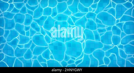 Fond réaliste de la piscine avec texture vagues bleues. Surface de l'aqua d'été avec des ondulations caustiques. Arrière-plan vectoriel de la vue de dessus de la piscine spa. Illustrateur Illustration de Vecteur