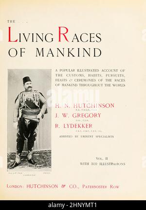 Page de titre et de crédit du livre The Living races of Humen; Volume 2 de Henry Neville Hutchinson, publié à Londres en 1901 par Hutchinson & co Banque D'Images