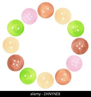 Un cercle de boutons. Illustration aquarelle. Isolé sur un fond blanc. Pour votre conception de tissus, cartes de vœux, paquets-cadeaux, papeterie. Banque D'Images