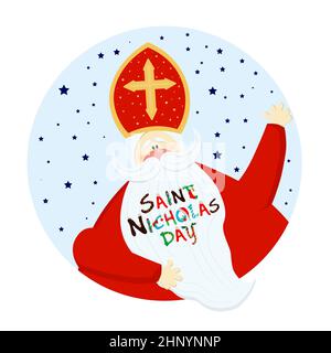 Panneau rond de Saint-Nicolas.Étiquette pour Saint-Nicolas Day.Eve de Sinterklaas.Nouvel an et Noël. Banque D'Images