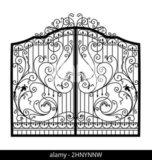 Croquis de portes métalliques, porte de jardin à deux feuilles, original, illustration de produits forgés Banque D'Images