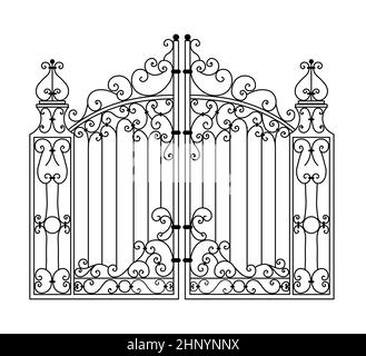 Croquis de portes métalliques, porte de jardin à deux feuilles, original, illustration de produits forgés Banque D'Images