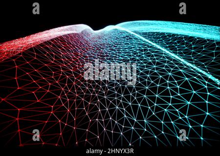 Arrière-plan abstrait. Lignes interconnectées en maillage coloré. Concept de Cloud computing. Illustration 3D. Banque D'Images