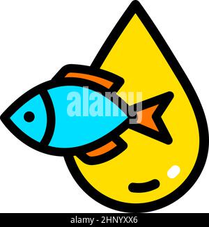 Icône de couleur huile de poisson. Supplément alimentaire Omega 3, goutte de graisse multivitaminée, symbole plat isolé sur fond blanc. Illustration de Vecteur