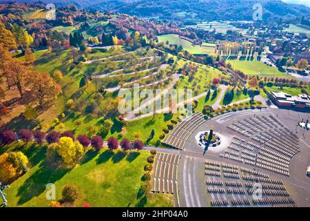 Marija Bistrica sanctuaire vue aérienne de la colline de Golgota, pèlerinage région de Zagorje en Croatie Banque D'Images