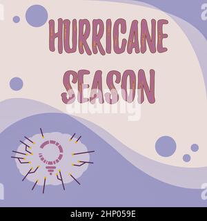 Écriture affichant le texte Hurricane Season, Word pour le temps où la plupart des cyclones tropicaux sont censés développer un dessin d'ampoule lumineuse avec des lignes multiples BES Banque D'Images