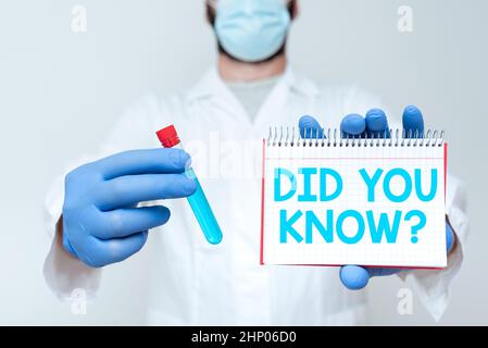 Rédaction affichage de texte saviez-vous question, concept sens quand vous demandez à quelqu'un s'il sait fait ou événement Chemist Affichage de la forme de médecine Banque D'Images