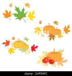 éléments de conception pour thanksgiving jour - feuilles vectorielles avec citrouilles Illustration de Vecteur