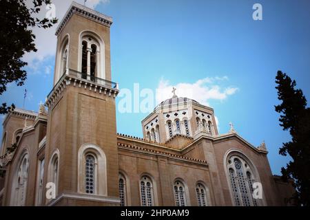 Christian principale cathédrale orthodoxe Métropolitaine de l'ensemble de la Grèce à Athènes Banque D'Images